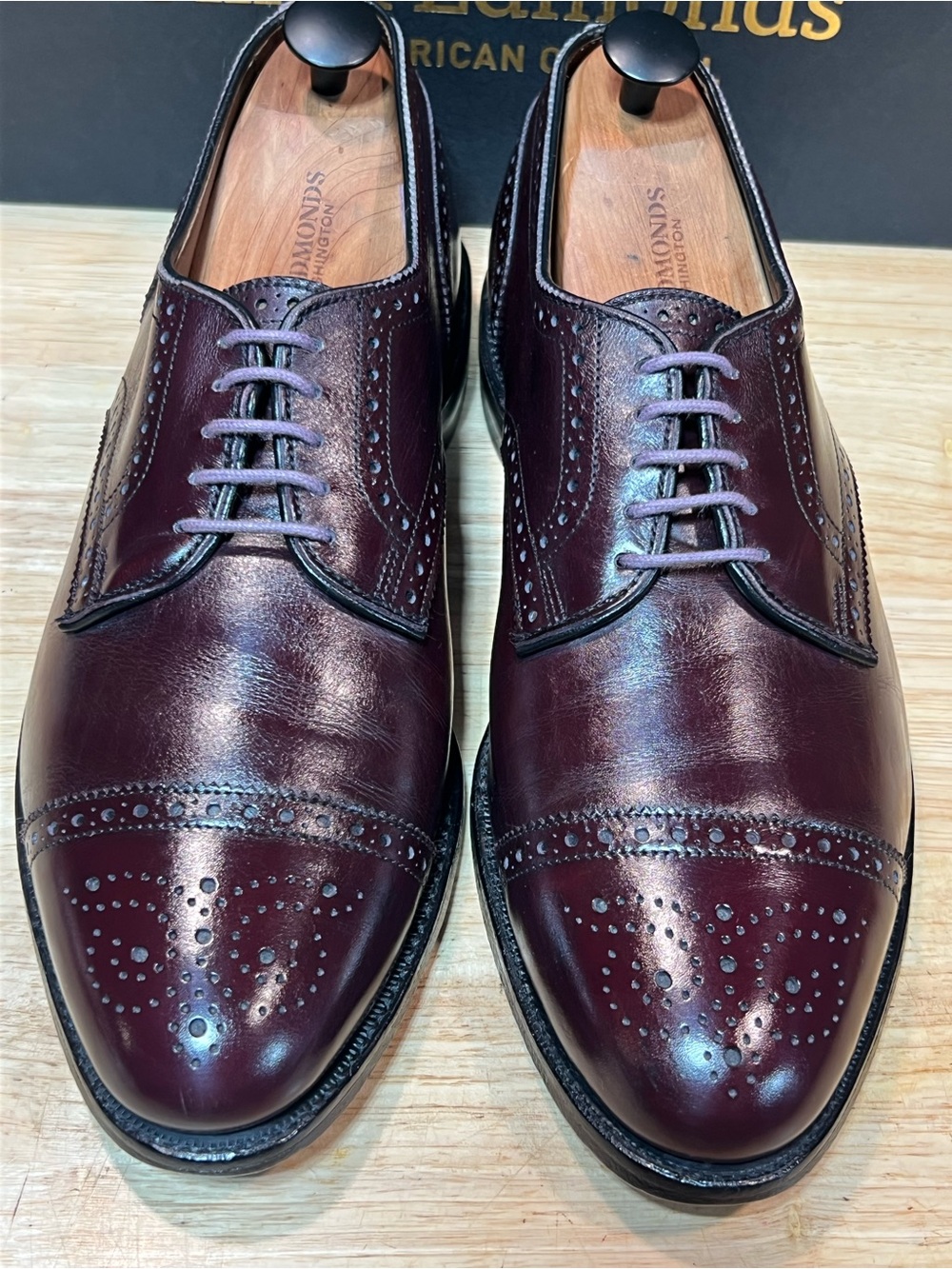 Allen Edmonds Sanford Men’s Burgundy Leather Cap Toe Derbies Sz 9.5D Made 🇺🇸